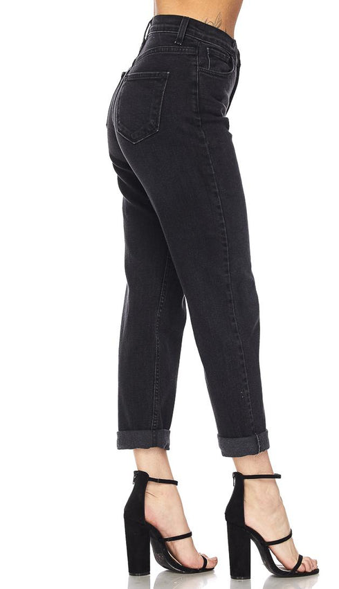 Black High Waisted Denim Mom Jeans - SohoGirl.com